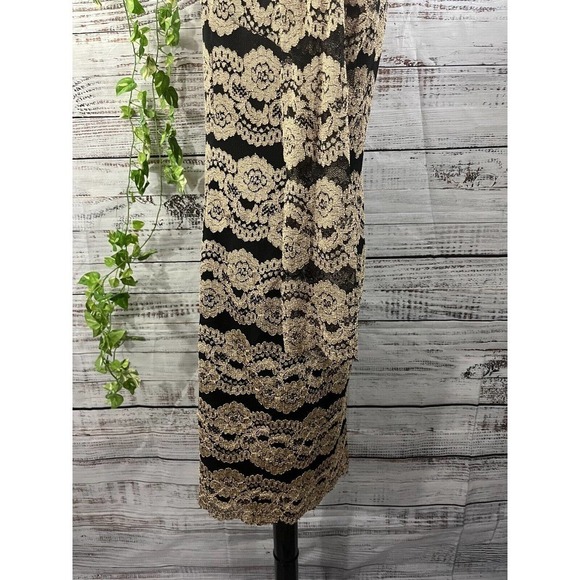 Cremieux Dress size 12 Gold Black Lace Straight Sheath Stretch Cocktail Knee - Picture 12 of 14
